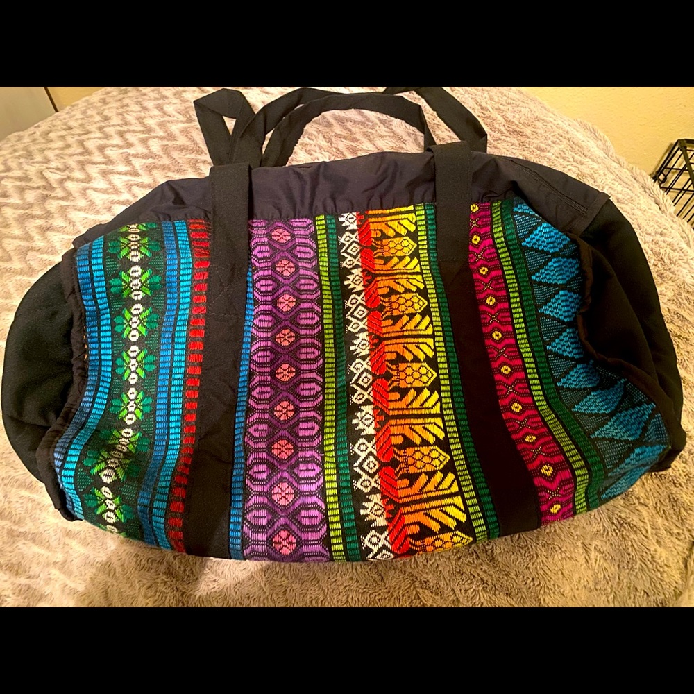 Rainbow colored duffel bag